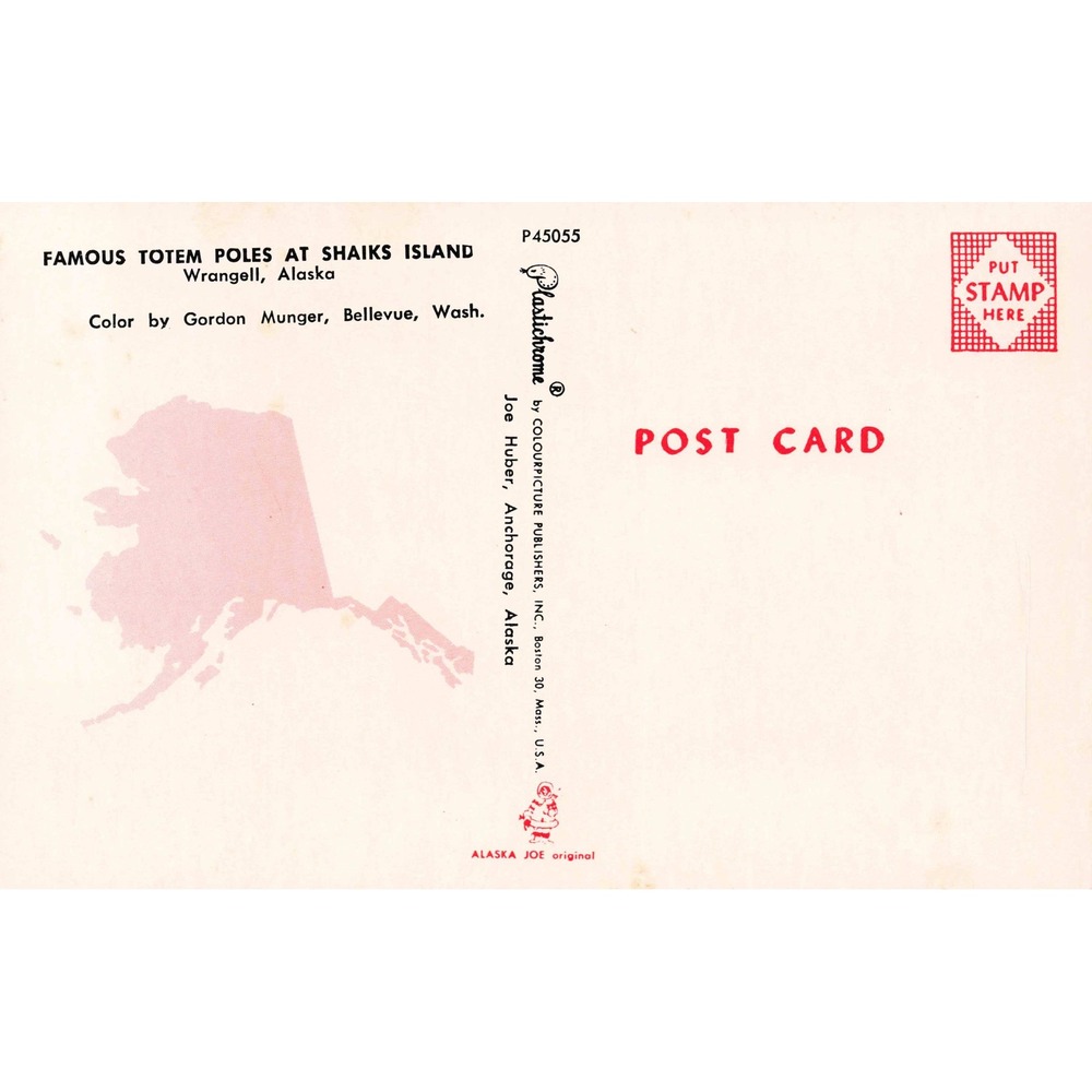 Wrangell Alaska Totem Poles Shaiks Island Chrome Postcard Plastichrome Colourpic - Picture 2 of 2